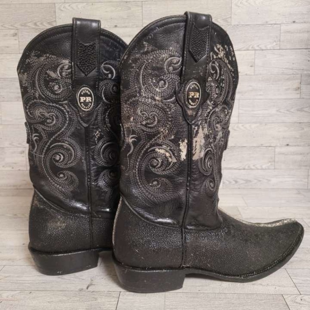 Men's Potro Rebelde Western Exotic Black Stingray Leather Cowboy Boots Size 9 - Picture 8 of 11